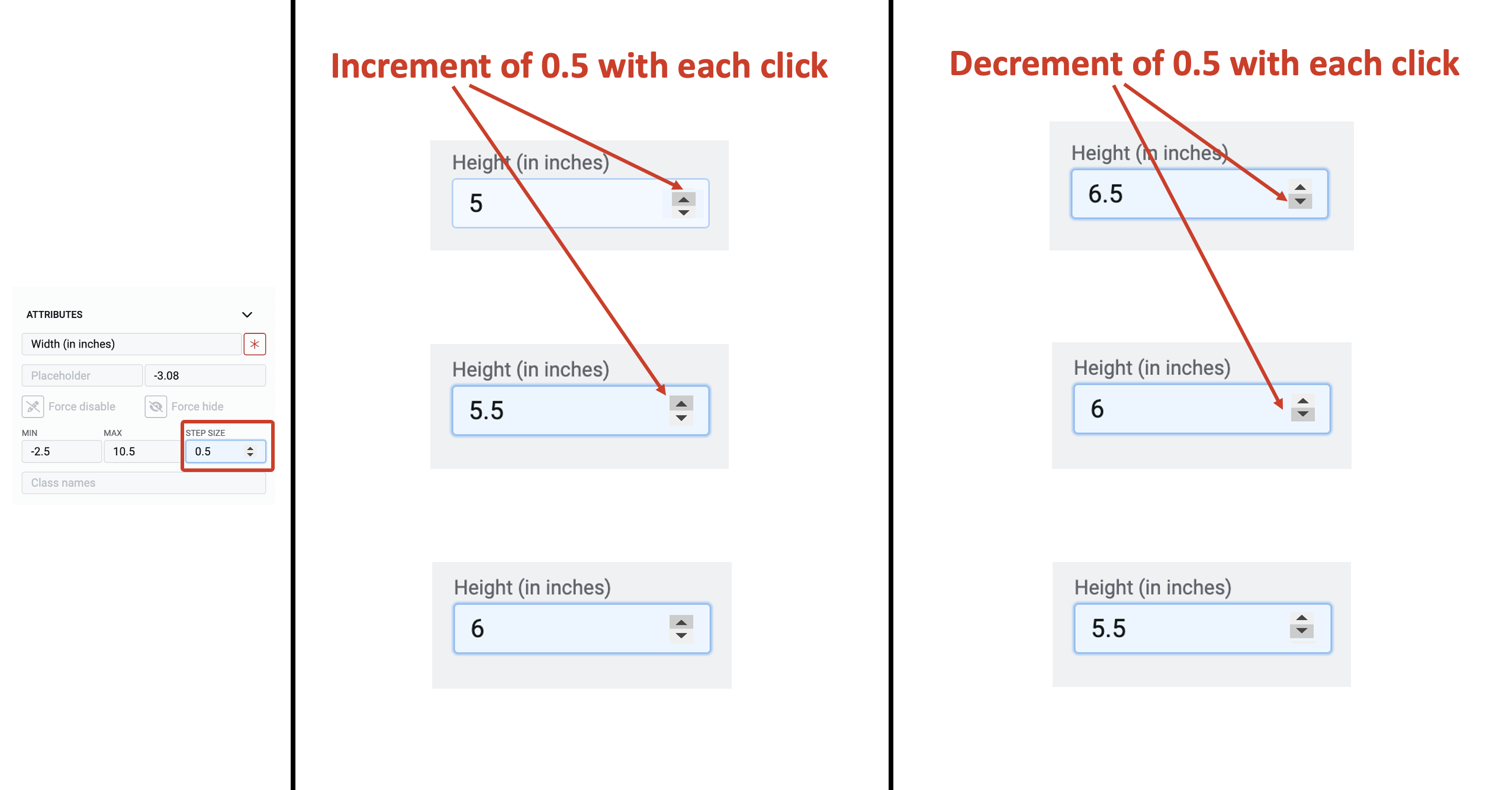 Image showing increment and decrement in value using step size